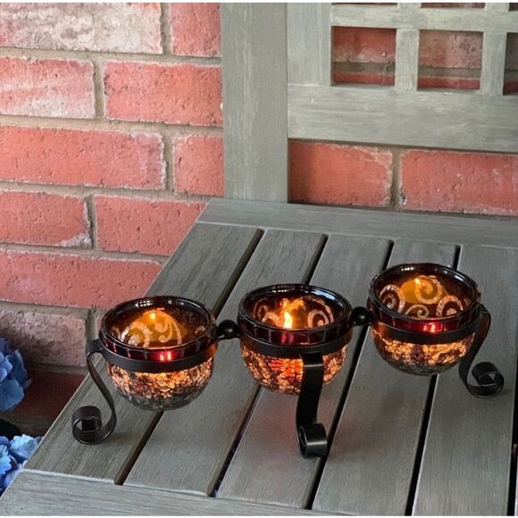 PARTYLITE Amaretto Swirl Mosaic Centerpiece Rare Collectors Retired Piece NIB - Picture 3 of 11